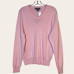 Brooks Brothers V-Neck Pullover Sweater Womens M Pink Coquette Preppy Cotton NWT